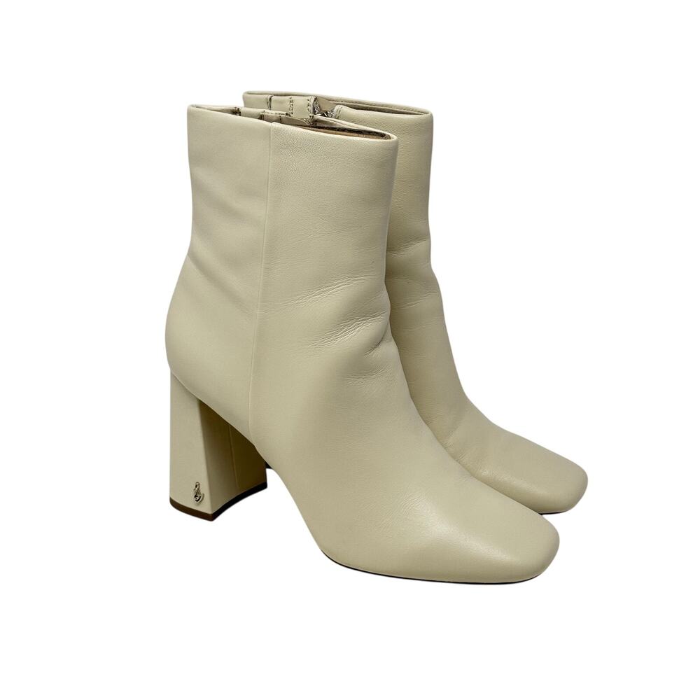 Sam Edelman Women's Codie Modern Ivory Leather Heeled Ankle Bootie Size 9